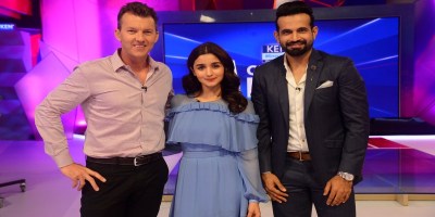 Brett Lee, Alia Bhatt and Irfan Pathan at Kent Cricket Live, Star Sports Studio