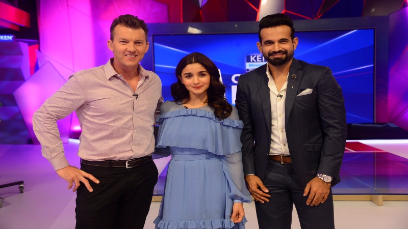 Brett Lee, Alia Bhatt and Irfan Pathan at Kent Cricket Live, Star Sports Studio