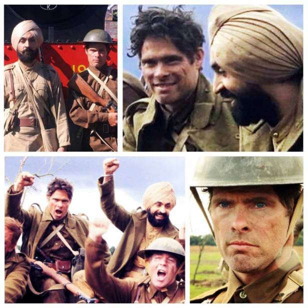 Alex Reece with Diljit Dosanjh on the sets of Sajjan Singh Rangoot. Collage