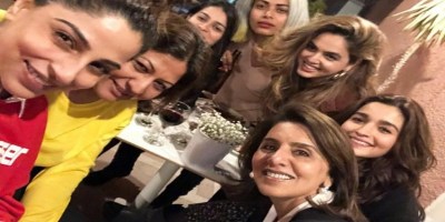 Neetu Singh, Alia Bhatt and female gang on set of Brahmastra set at Alia Bhatt's Birthday Bash