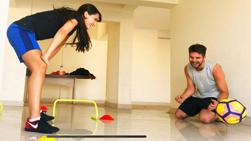 Nora Fatehi getting trained by Govi Tyler in football