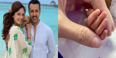 Dia Mirza with husband Vaibhav Rekhi and newborn son Avyaan Azaad Rekhi