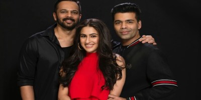 Rohit Shetty, Sara Ali Khan, Karan Johar- Team Simmba