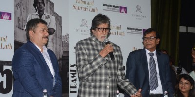 Historian S M M Ausaya, Mr Amitabh Bachchan and Pradeep Chandra at inauguration of Frames 75