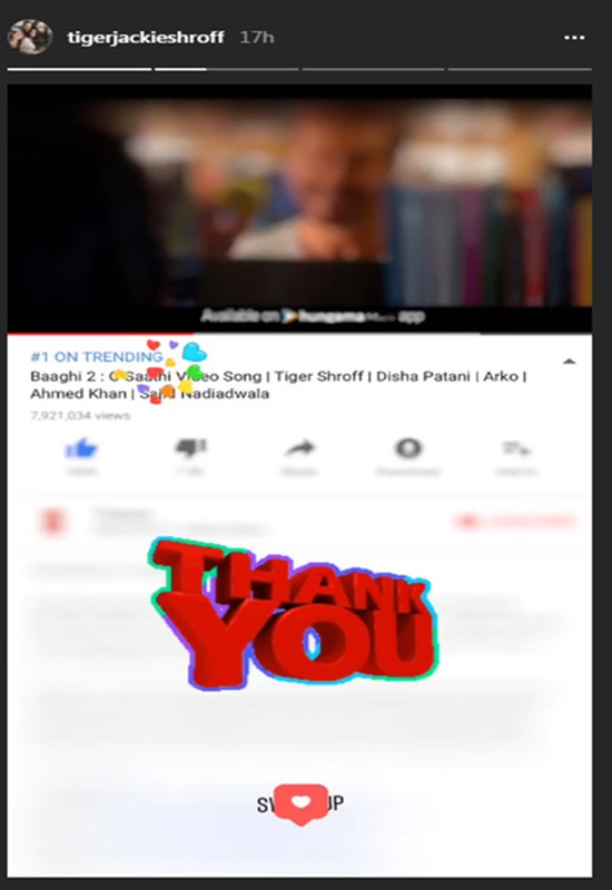 Tiger Shroff thanks fan for loving O Saathi Song from Baaghi 2