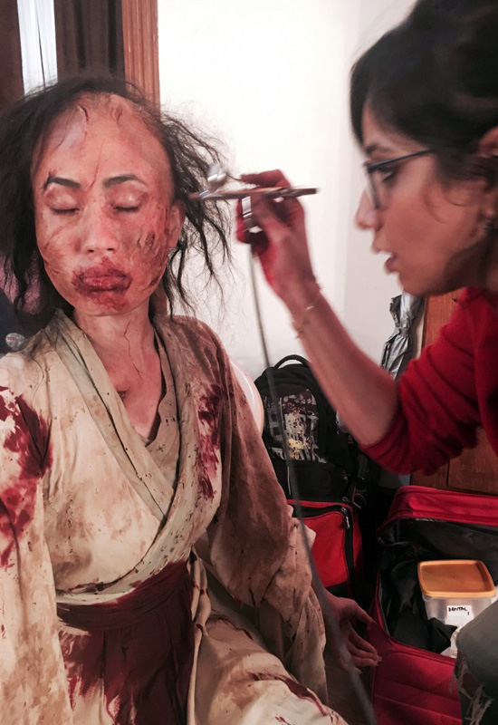Preetisheel Singh working on make up of a ghost on the sets of The House Next Door.