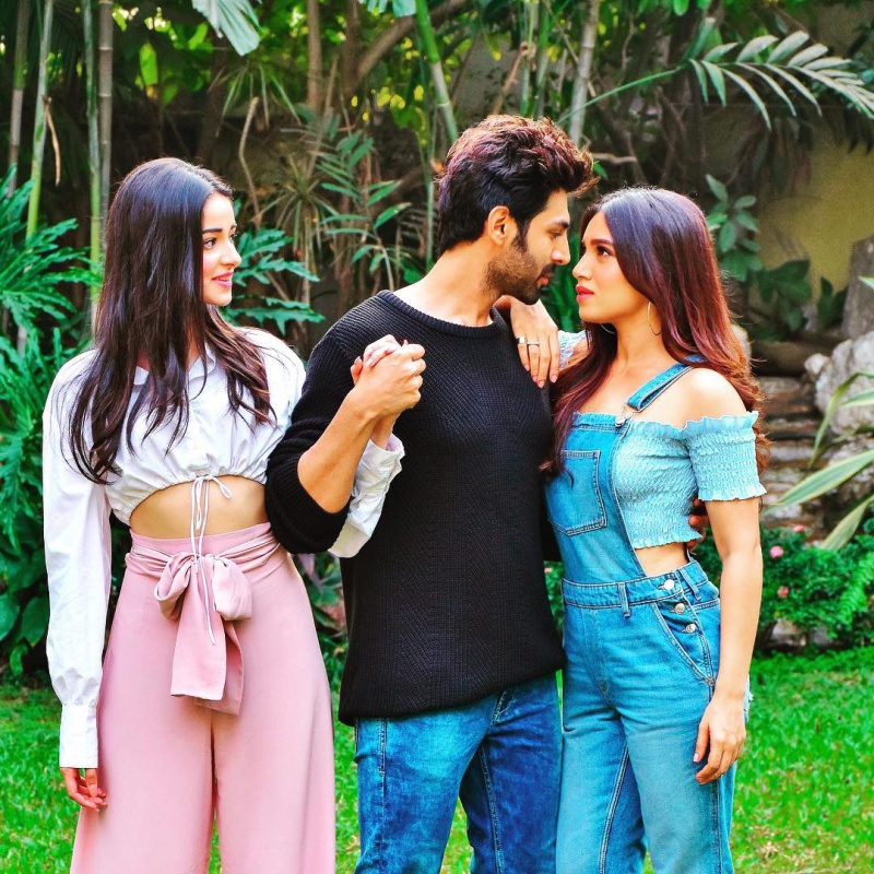 Kartik Aaryan, Bhumi Pednekar and Ananya Panday in Pati Patni Aur Woh