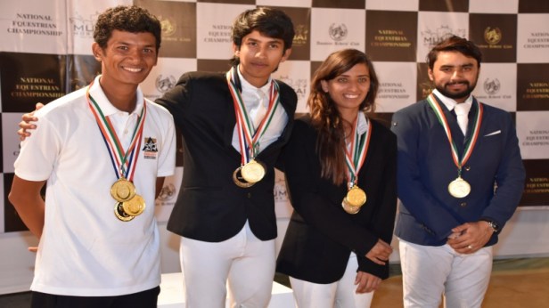 L-R Riders -Ashish Limaye, Anvay Shah, Sanyogeeta Kadu and Yashan Khambatta at the National Equestrian Championship hosted by Amateur Riders' Club