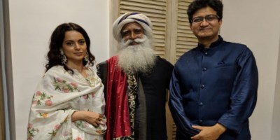 Kangana Ranaut, Sadhguru Jaggi Vasudev and Prasoon Joshi