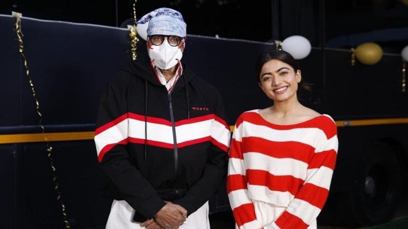 Amitabh Bachchan and Rashmika Mandanna on sets of Good Bye