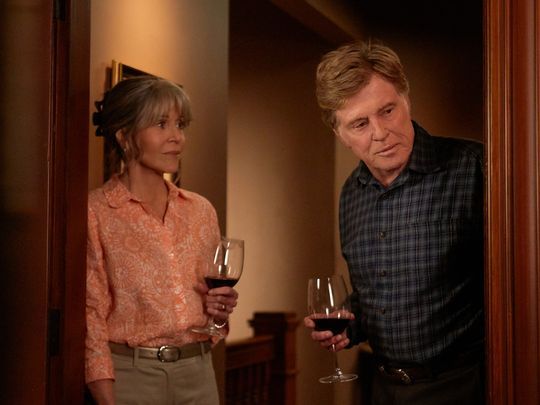 Addie (Jane Fonda, left) and Louis (Robert Redford) have a wine date in 'Our Souls at Night