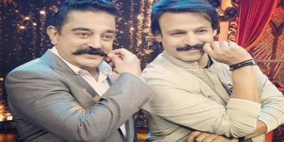 Vivek Anand Oberoi with Kamal Haasan on sets of India's Best Dramebaaz