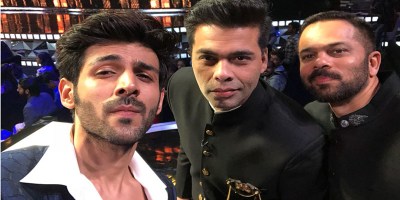 Kartik Aaryan, Karan Johar and Rohit Shetty