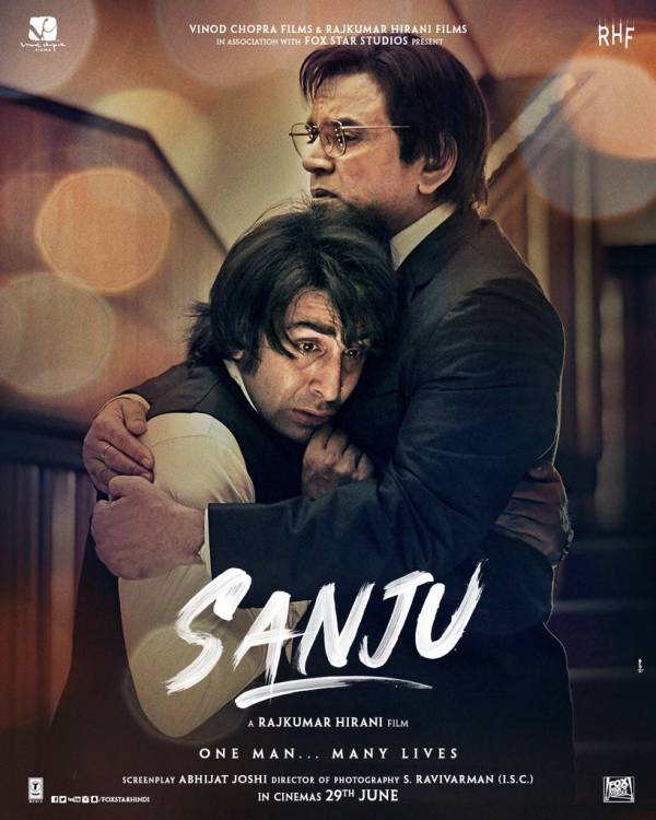 Sanju Poster- Ranbir Kapoor as Sanjay Dutt with his father Sunil Dutt played by Paresh Rawal