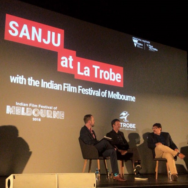 Rajkumar Hirani and Abhijat Joshi at the special screening of Sanju at the La Trobe University in Melbourne at IFFM 2018