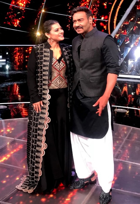 Kajol and Ajay Devgn on sets of Indian Idol