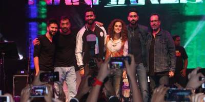Amit Trivedi, Anurag Kashyap Vicky Kausal, Taapsee Pannu, Abhishek Bachchan and Aanand L Rai at Manmarziyaan Album Tour, Manmarziyaan Concert