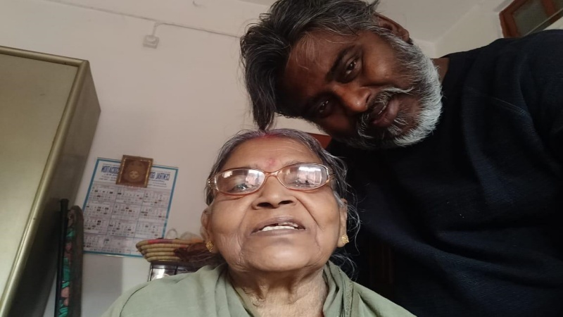 Dibyendu Bhattacharya with his mother