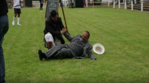 Akshay Kumar on sets of Gold with co-actor