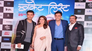 Karan Johar, Madhuri Dixit-Nene, Sumeet Raghavan and Tejas Prabha Vijay Deoskar at Bucket List Trailer launch