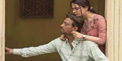 Radhika Madan with Irrfan Khan on sets of Angrezi Medium
