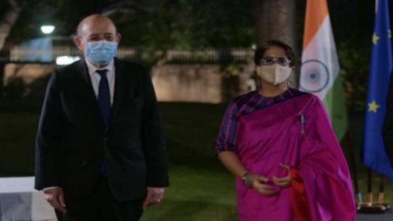 Guneet Monga with H.E. Mr Jean-Yves Le Drian