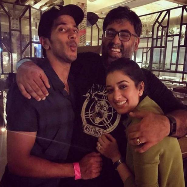 Dulquer Salmaan and his wife Amaal Nizam Salmaan with Karwaan director Akarsh Khurana