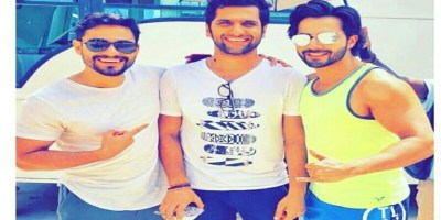 Varun Dhawan and Kunal Kemmu with birthday boy director Abhishek Varman on Kalank sets