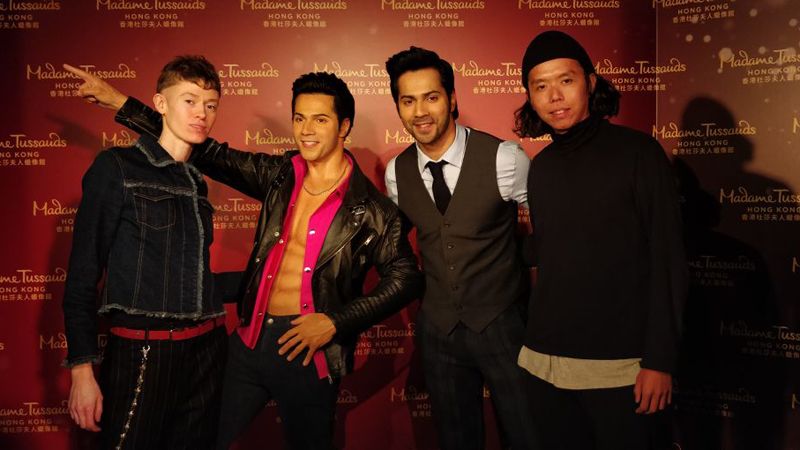 Varun Dhawan with Varun Dhawan's Wax statue and makers of it