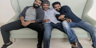 Team RRR- Ram Charan Teja, S S Rajamouli and Jr.NTR