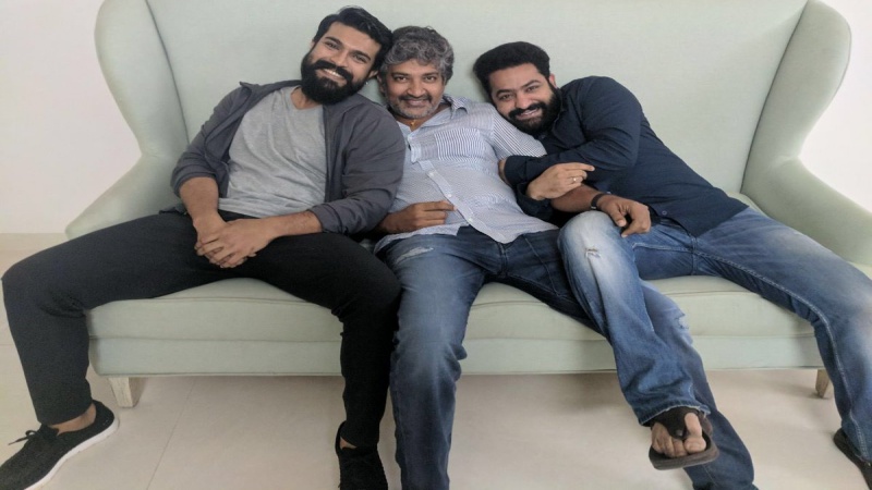 Team RRR- Ram Charan Teja, S S Rajamouli and Jr.NTR