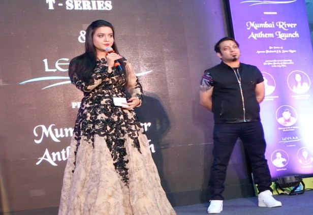 Amruta Fadnavis, Sachin Gupta at launch of Mumbai River Anthem