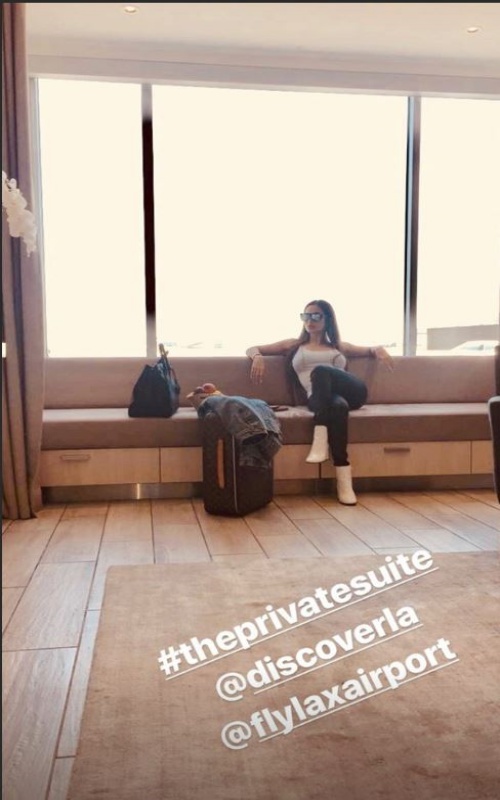 Malaika Arora reclining in luxury at the Los Angeles International Airport' s Private Suite