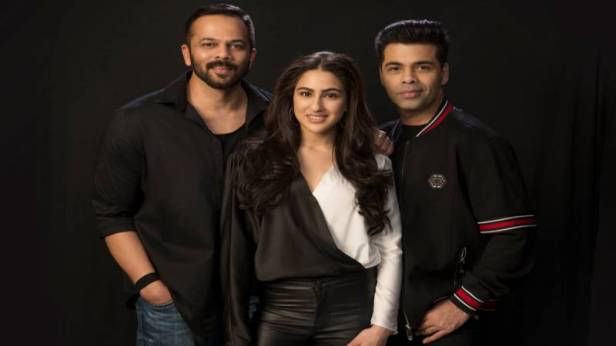 Rohit Shetty, Sara Ali Khan, Karan Johar- Team Simmba