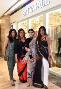 Fashion bloggers Khushnaz Turner and Tina Kakkar with Deepika Gehani and Esha Amiin at the Satya Paul SS-19- Spice Bloom collection launch