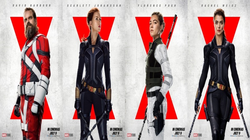 David Harbour, Scarlett Johansson, Florence Pugh and Rachel Weisz in Black Widow