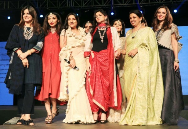 Prernaa Arora walks the ramp for IMC with Mrs Nirja Birla, Roshnee Kapoor, Evelyn Sharma and Princess Krishna Kumari