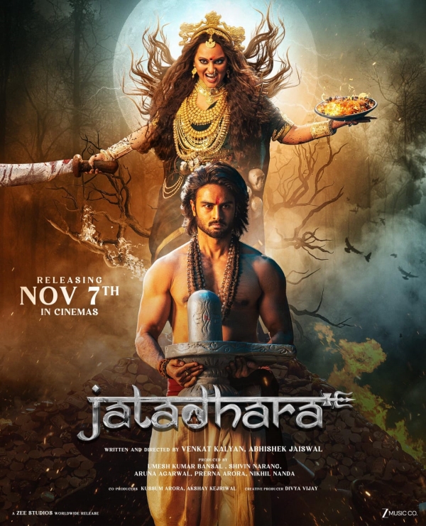 Sonakshi Sinha and Sudheer in Jatadhara Poster