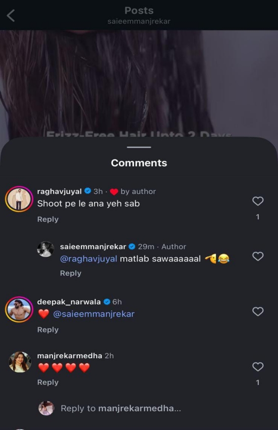 Saiee M Manjrekar and Raghav Juyal's chat