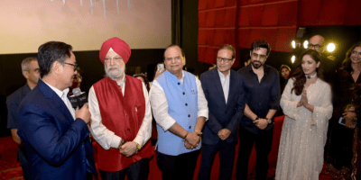 Emraan Hashmi, Yami Gautam and Vartika Singh with guests at Haq special Screening