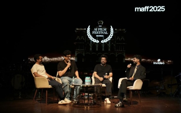 Shakun Batra, Tanmay Bhat and Karan Anshuman on panel discussion at Mumbai AI Filmmaking Festival